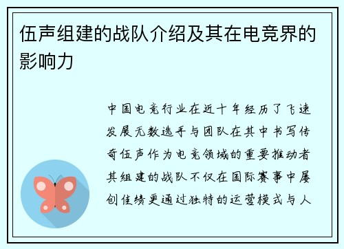 伍声组建的战队介绍及其在电竞界的影响力
