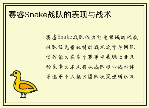 赛睿Snake战队的表现与战术