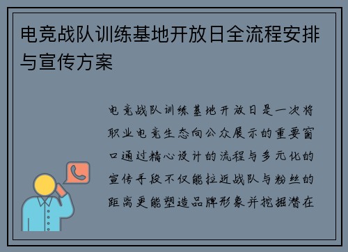 电竞战队训练基地开放日全流程安排与宣传方案
