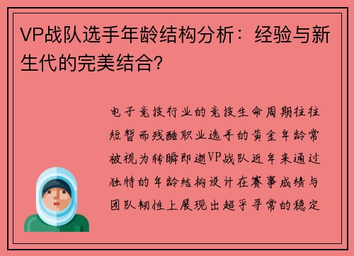 VP战队选手年龄结构分析：经验与新生代的完美结合？